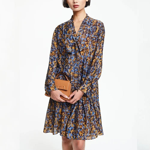 Imagen 1 del producto Vestido camisero de manga larga para mujer, falda en capas, diseño de dobladillo, ocio, oficina, moda Popular, nuevo