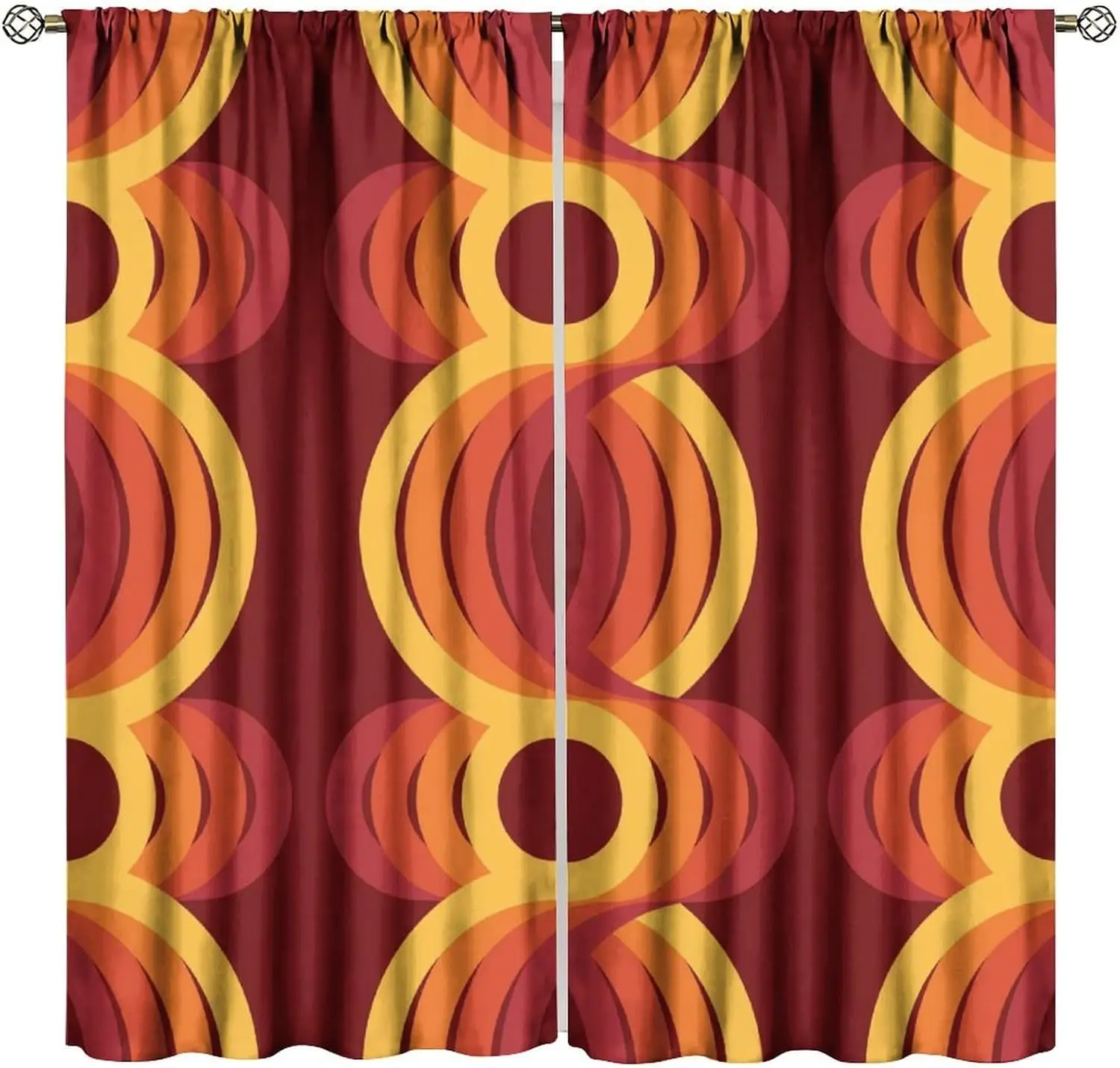 Retro 60er 70er Jahre Vorhänge mit geometrischem Muster, orange, modern, abstrakt, Verdunkelungsvorhänge für Schlafzimmer, Wohnzimmer, Küche, Café, Deko