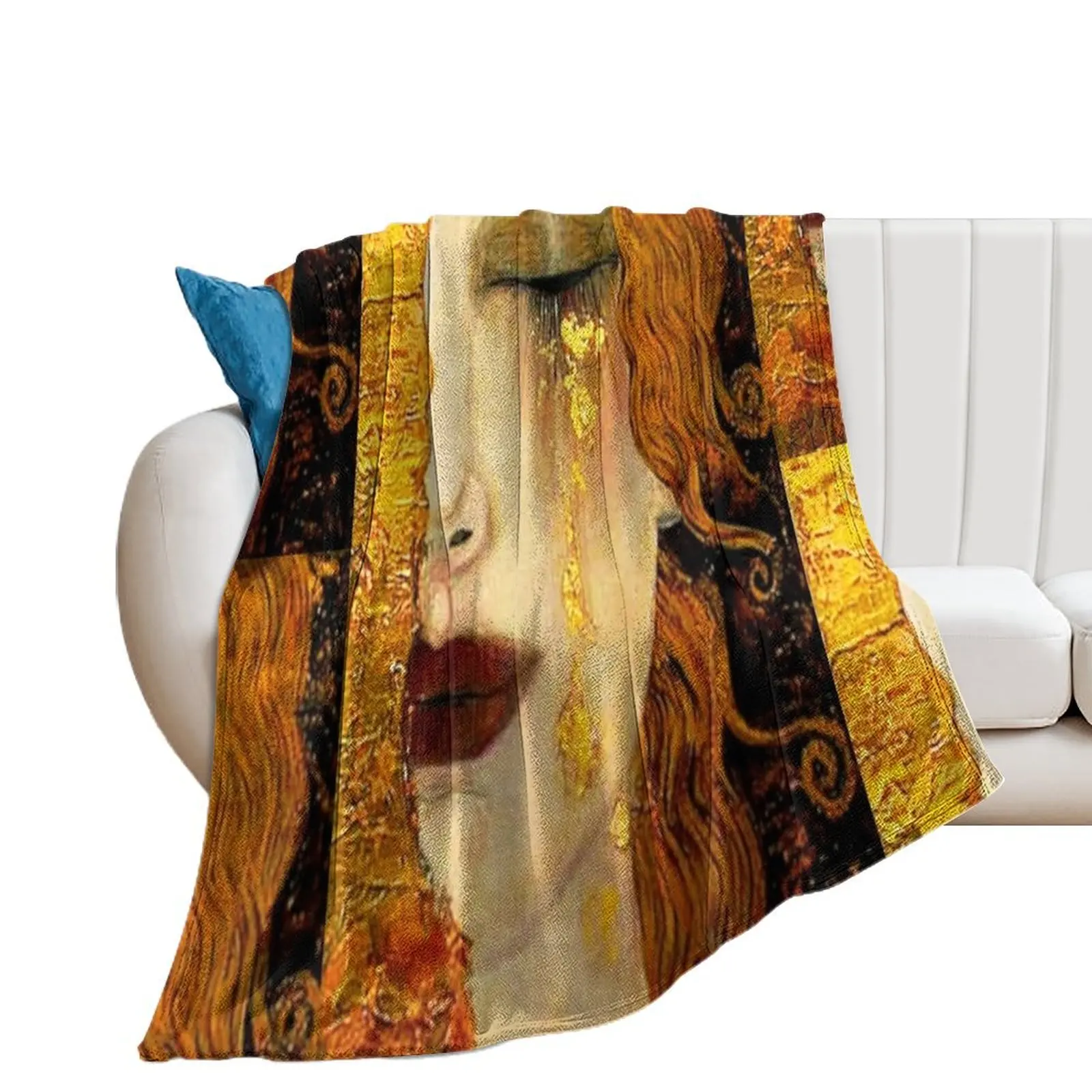 

Gustav Klimt Freya's Tears w/Signature| Women's Grief Art Nouveau Throw Blanket Thin Cute Plaid Quilt Blankets