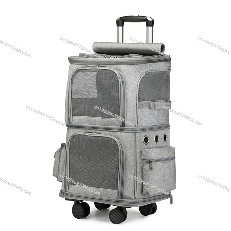 

Dual-Layer Cat Carrier Large-Capacity Pet Rolling Bag Breathable Double-Shoulder Backpack with Built-In Leash and Pocket