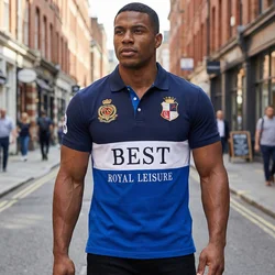 New polo shirt men's embroidery patchwork color contrast slim classic fashion original design polo collar pure cotton breathable