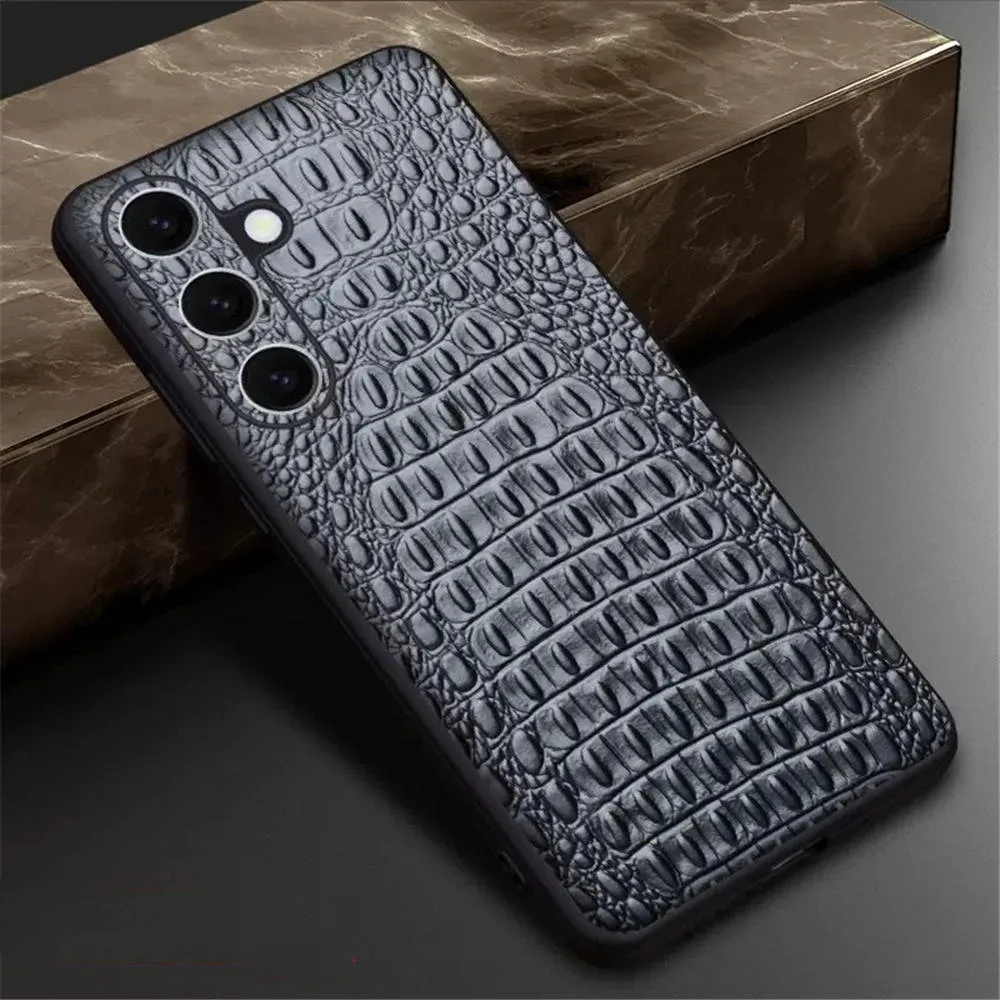 Genuine Leather Crocodile Case for Samsung Galaxy S25 S25 Ultra Business Back Cover