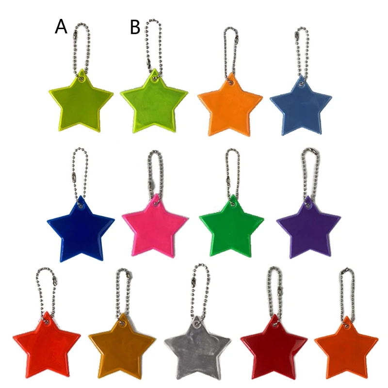 8 pçs reflexivo chaveiro estrelas engrenagem pingente reflexivo para sacos tira refletores de segurança infantil keyrings noite acessórios segurança