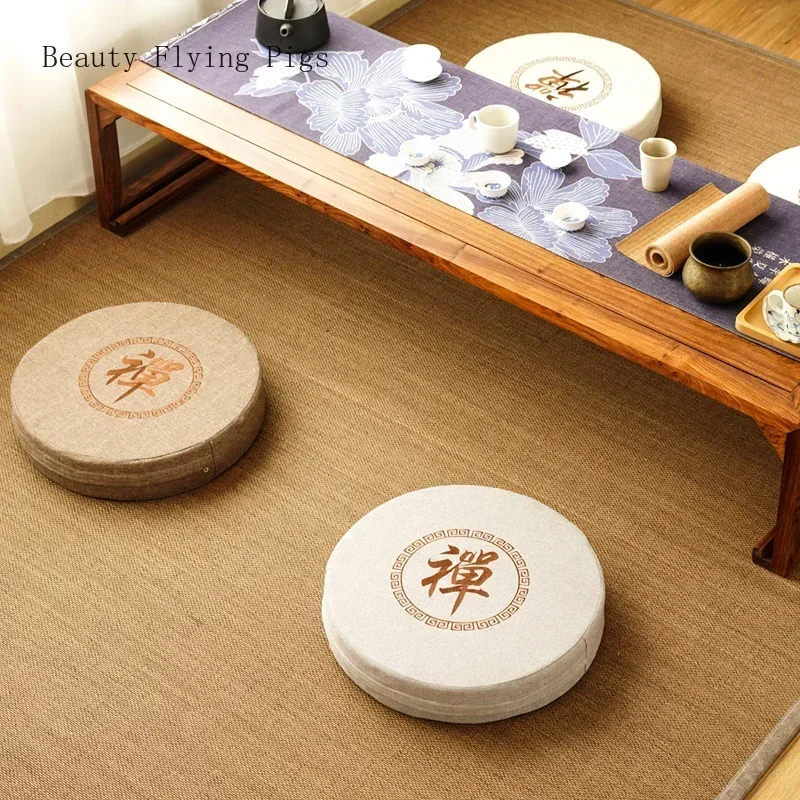 Round futon cushion meditation mat home fabric cotton and linen embroidered tatami yoga mat daze meditation worship Buddha pad