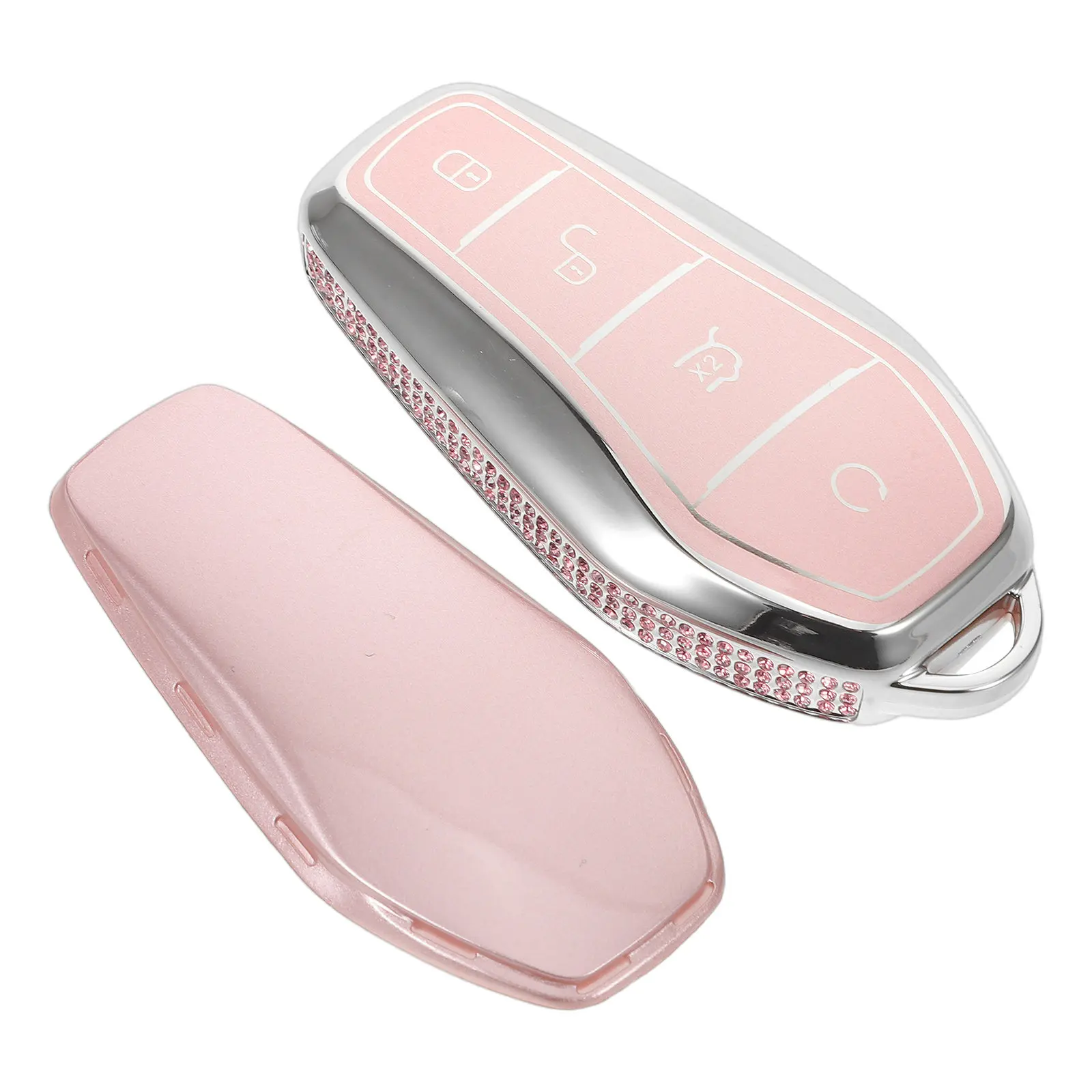 

Чехол-накладка для автомобильного ключа электромобиля со стразами, стильная боковая отделка, точные вырезы под кнопки, защита от скольжения