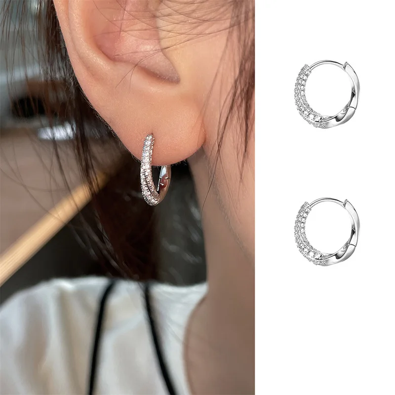 Trendy 925 Sterling Silver Inlaid Zircon Mobius Oval and Round Hoop Earrings for Woman Girls Geometry Jewelry Accessories Gifts