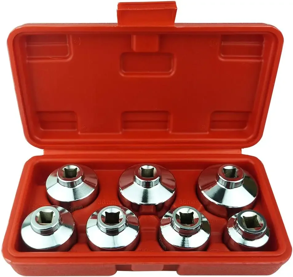 

7 Pcs Oil Filter Socket Set 3/8" Oil Filter Wrench Cap Set Low Profile Oil Filter Socket Set Ever Includes
