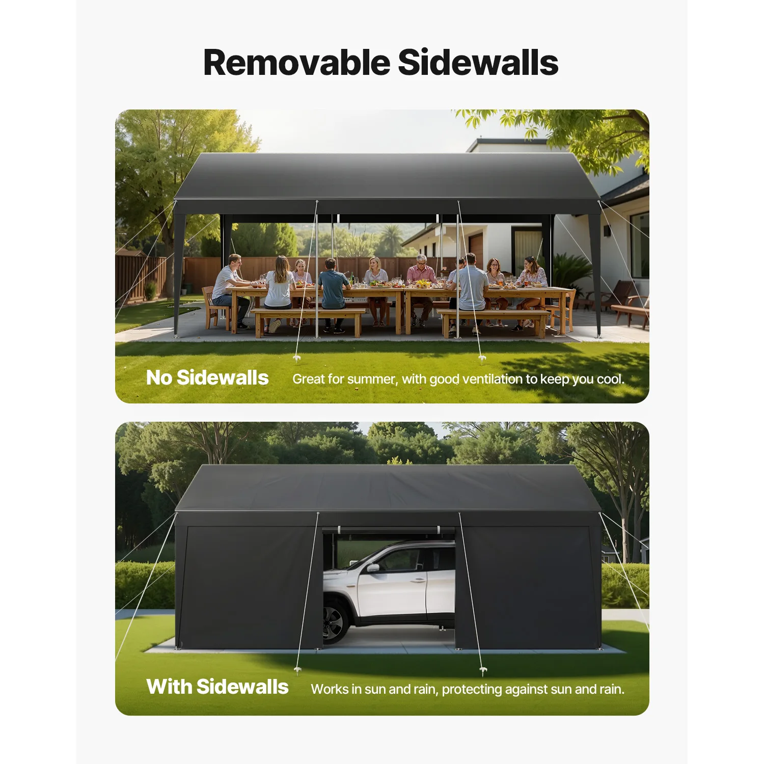 SucceBuy Carport 12x20FT مظلة خارجية للشرب مع جدران جانبية قابلة للإزالة وباب للأشعة فوق البنفسجية ومقاومة للماء لقارب السيارات