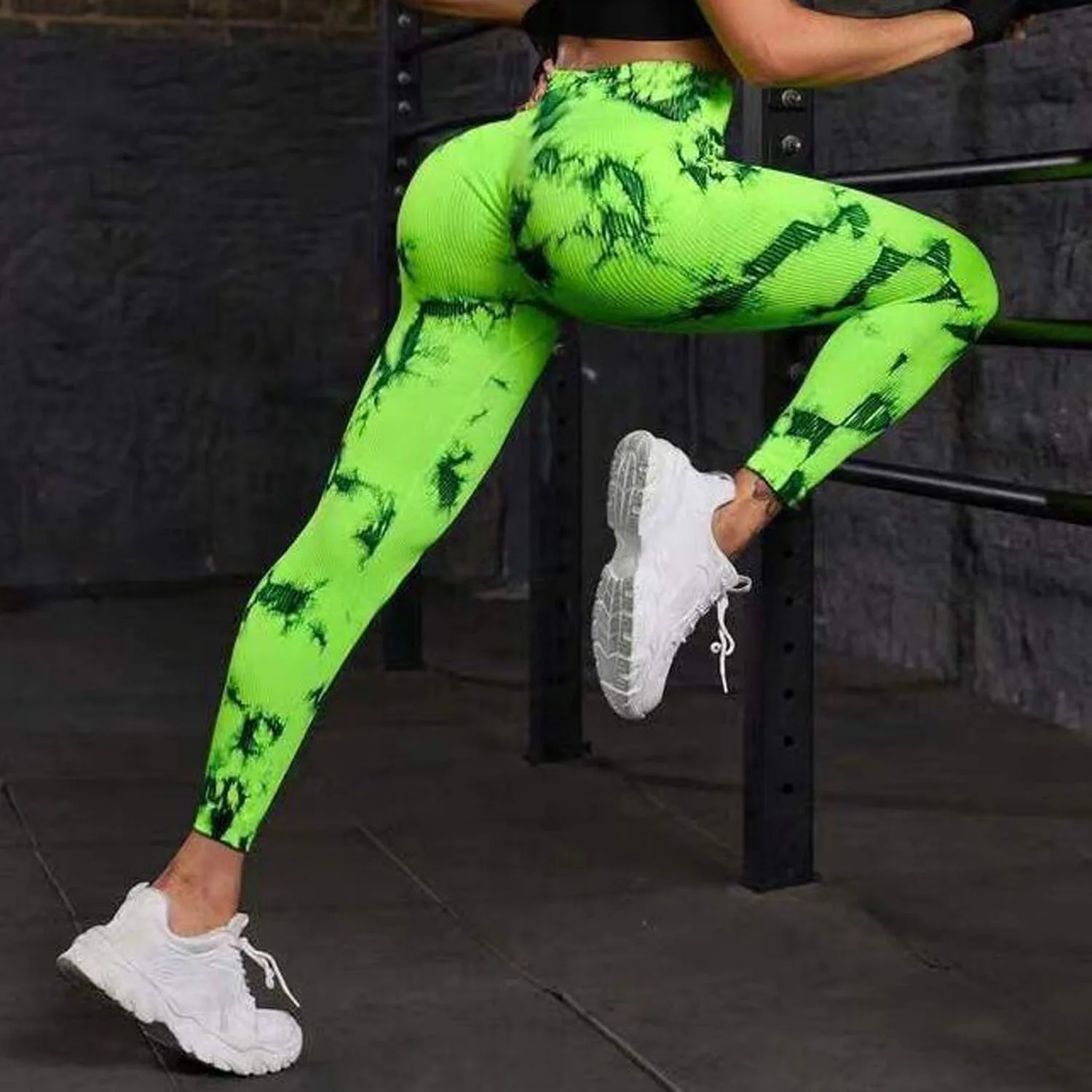 Women Knitted Leggings Tie Dye Gym Fitness Athletic Workout Elastic Leggins Yoga Pants Sports Training StripedTights Sportswear