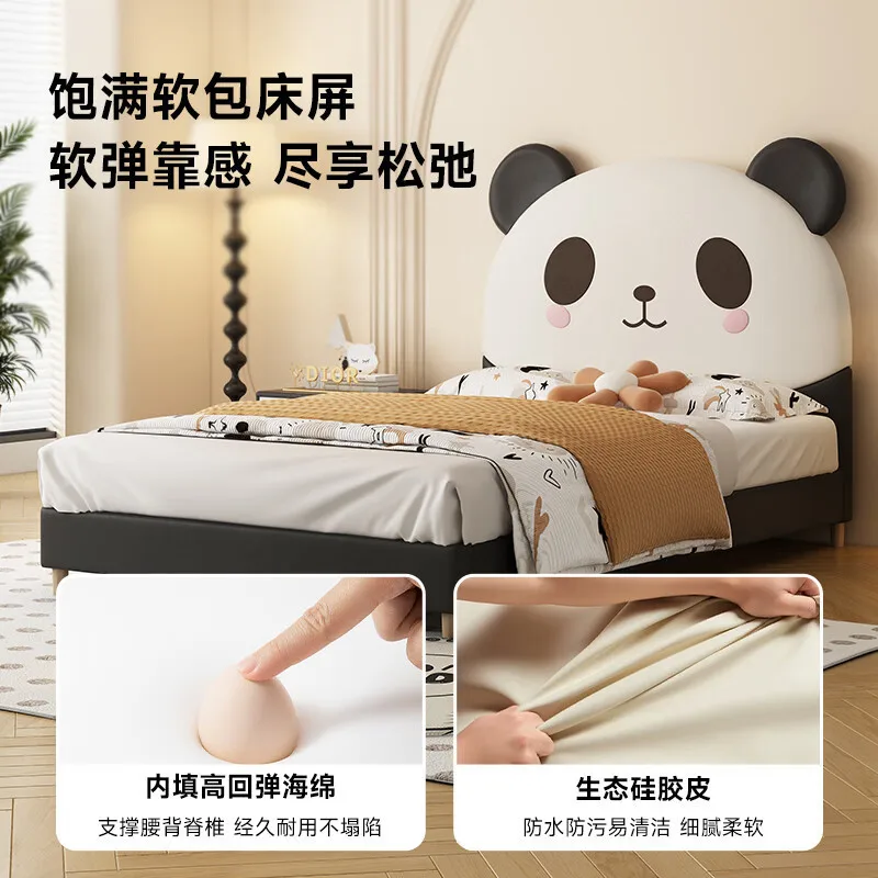Panda bed, floating bed for boys and girls, princess bed, small apartment with rice soft bed, room bed, solid wood bed