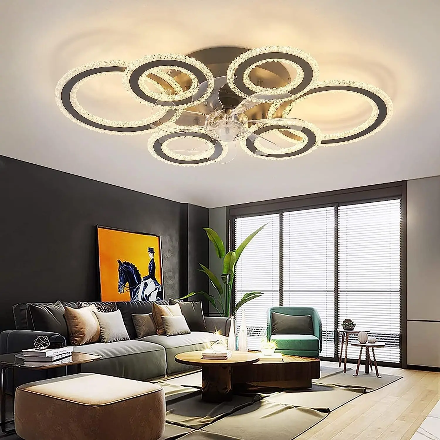 Modern Ceiling Light with Fan For Bedroom Living Room Ceiling Fan With Lamp Remote 110V-240V Control Dimmable 6-Speed