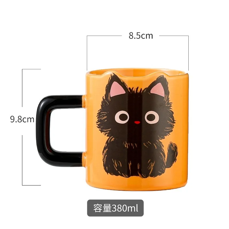 Copos de café com colher, canecas de gato dos desenhos animados, copo de leite de cerâmica preto e branco, copos de escritório, presentes agradáveis, 400ml