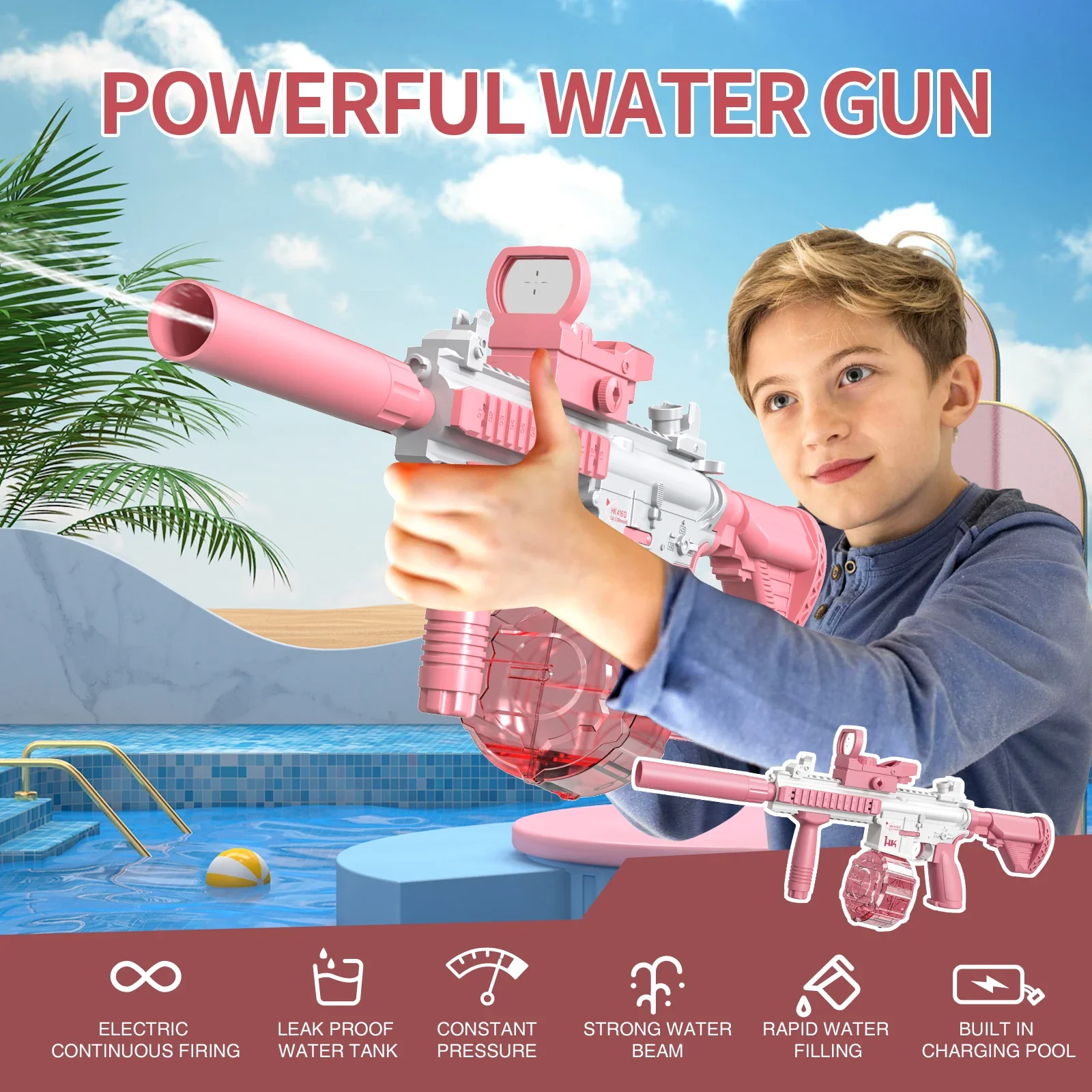 M416 Wasserpistole, vollautomatisches Schießspielzeug, Sommer, M416 Wasserpistole, Kampf, Strand, Outdoor-Unterhaltung, Spielzeug für Kinder und Erwachsene