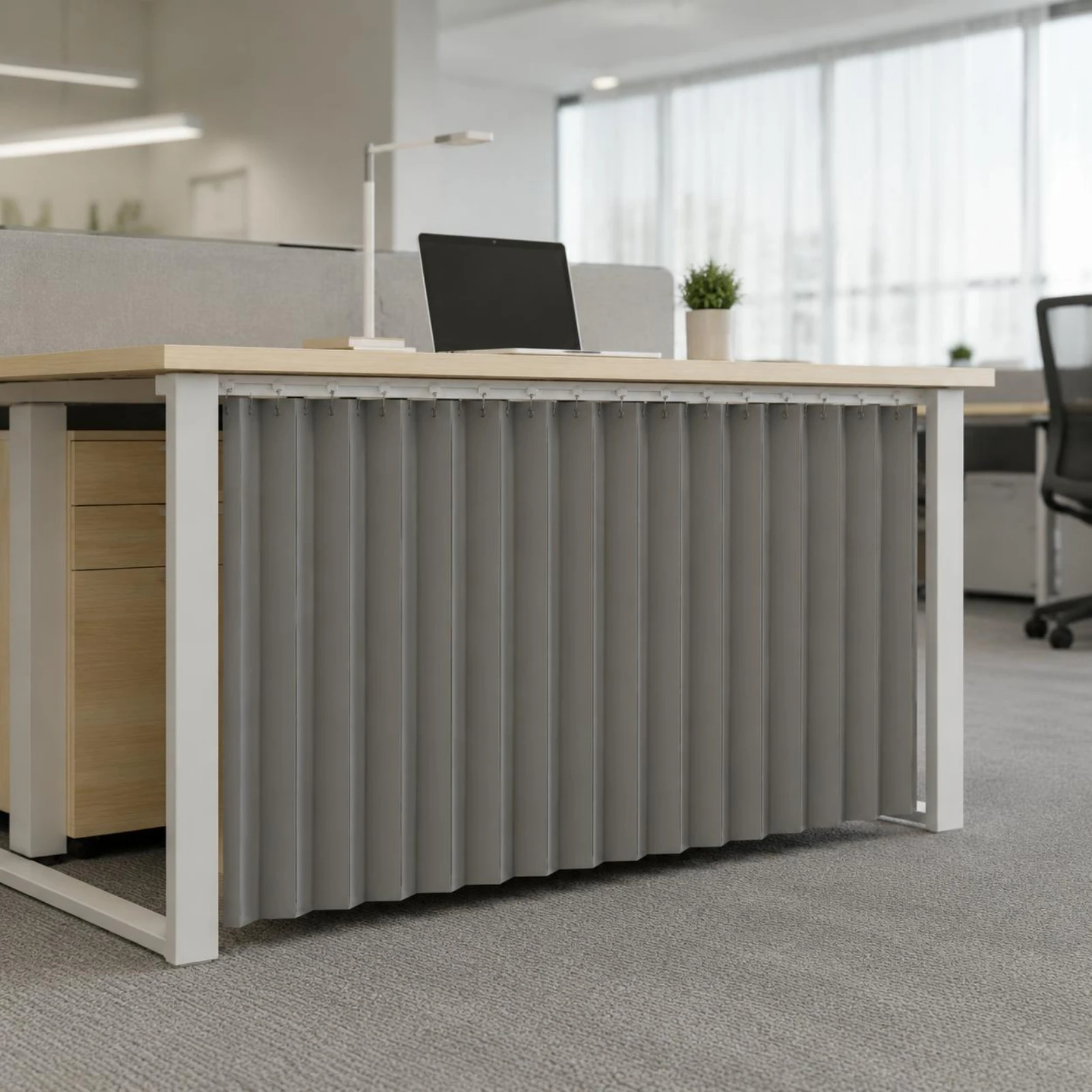 Desk Privacy Curtain Pleated Office Privacy Curtain Workstation Screen Linen Gray Desk Screen Divider Wind Blocking