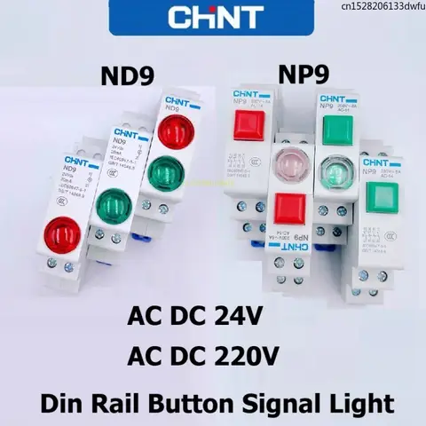 CHINT Rail Type Button Type Signal Light LED Installation 24V Electrical Box AC DC Indicator Light NP9 Power Supply 220V ND9