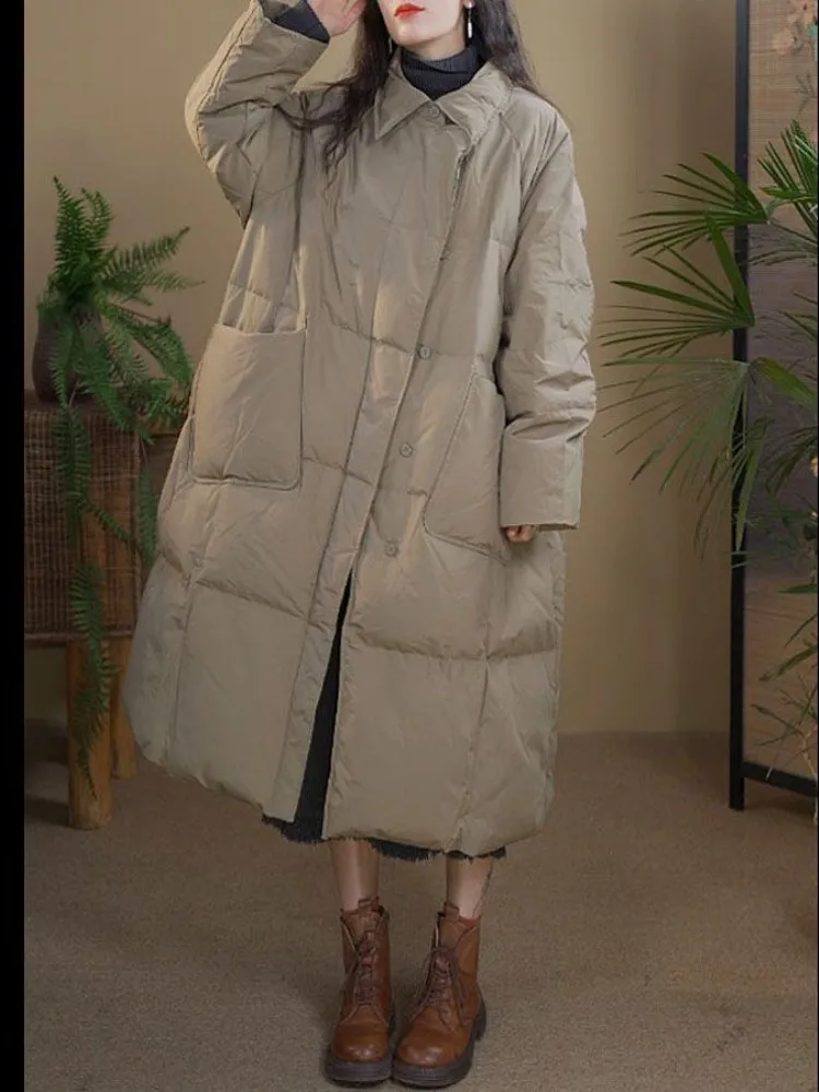 

Winter Thiened Cotton Jaet Women's Korean Sle Mid-Length Oversized Coat Knee-Length Casual Cotton Padded Outerwear