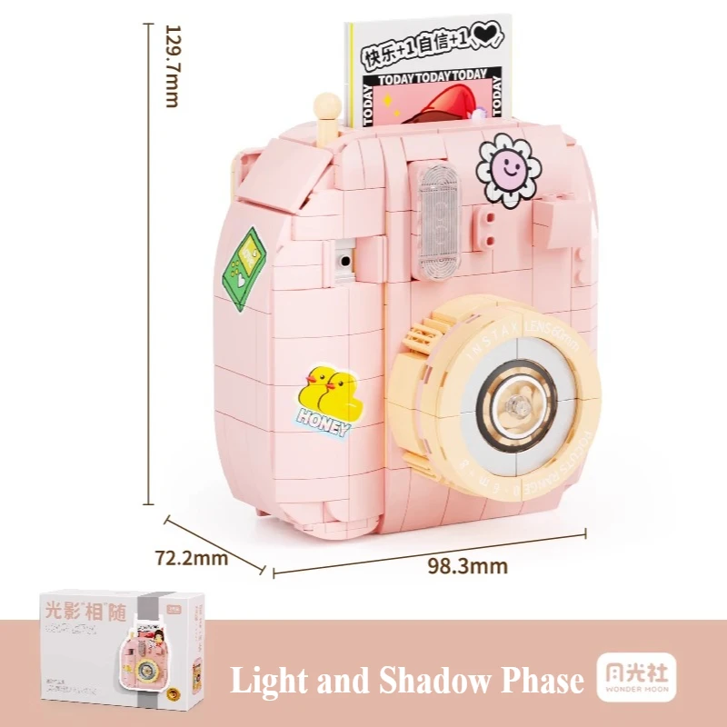 WONDER MOON Pink Camera Small Particle Building Block Assembly DIY Puzzle Toy Model Desktop Decoration Kids Birthday Gift Toys