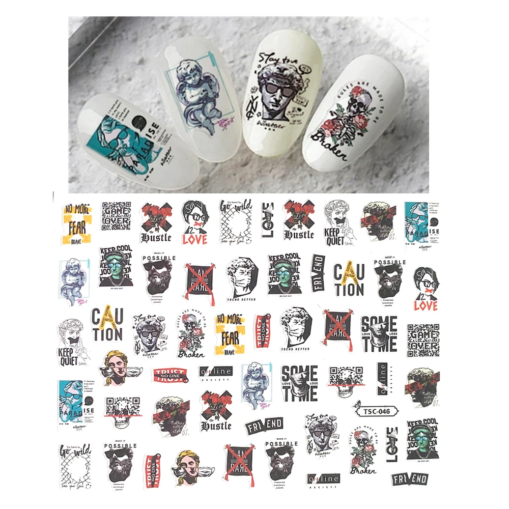 TSC-046 F-790 MG200415-06 Stamps with people and butterflies statue3D Back glue Nail sticker Nail decoration Nail art