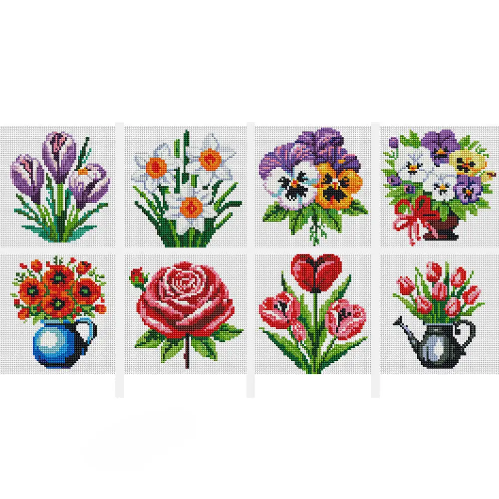 Huacan 8 Stück DIY Diamant Malerei Blume Mini Diamant Mosaik Kunst Rose Tulpe handgemachte Weihnachtsgeschenk Urlaub Wand Home Decor