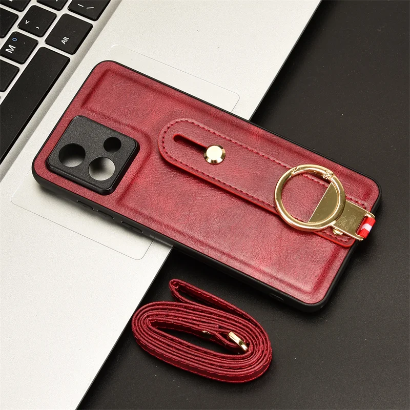 Suit For Motorola Moto G84 5G skin PU New Wristband Rear Case with Lanyard for MotoG84 G84 5G Phone Case