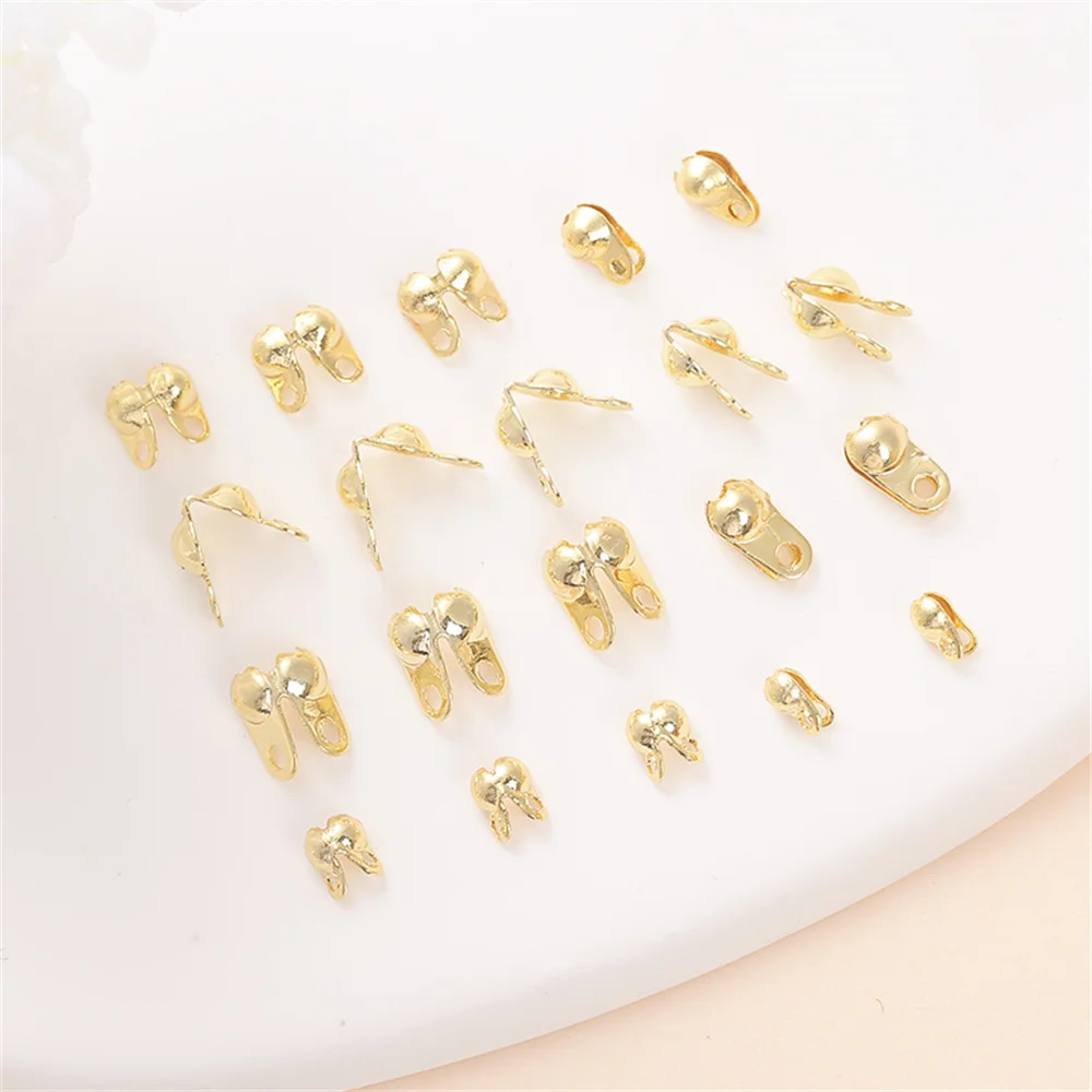 50pcs/lot 18k Gold Plated Connector Clasp Crimp End Beads For Bracelet Necklace Chains DIY Jewelry Making Supplies Accessories