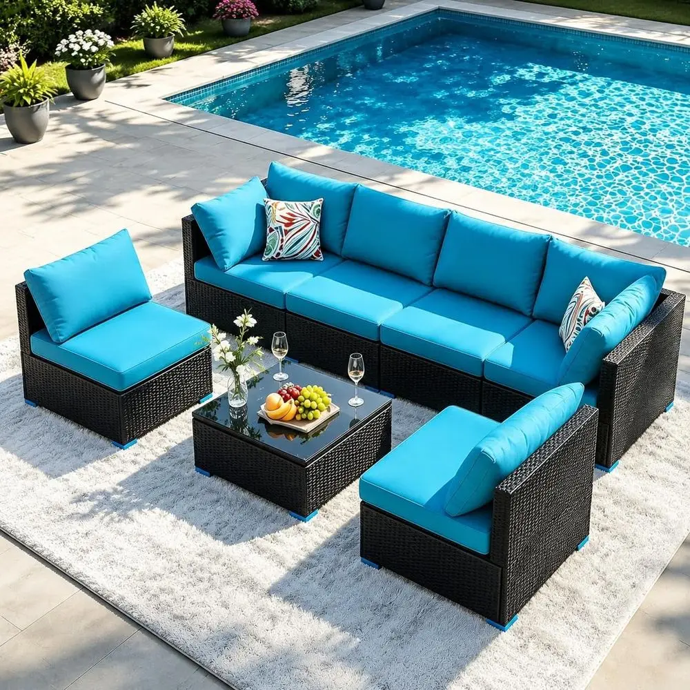 7 Piece Outdoor Sectional Outdoor Patio urniture Set, Outdoor Patio urniture Set with Coee Table, Sectional Couch Soa with Cushi