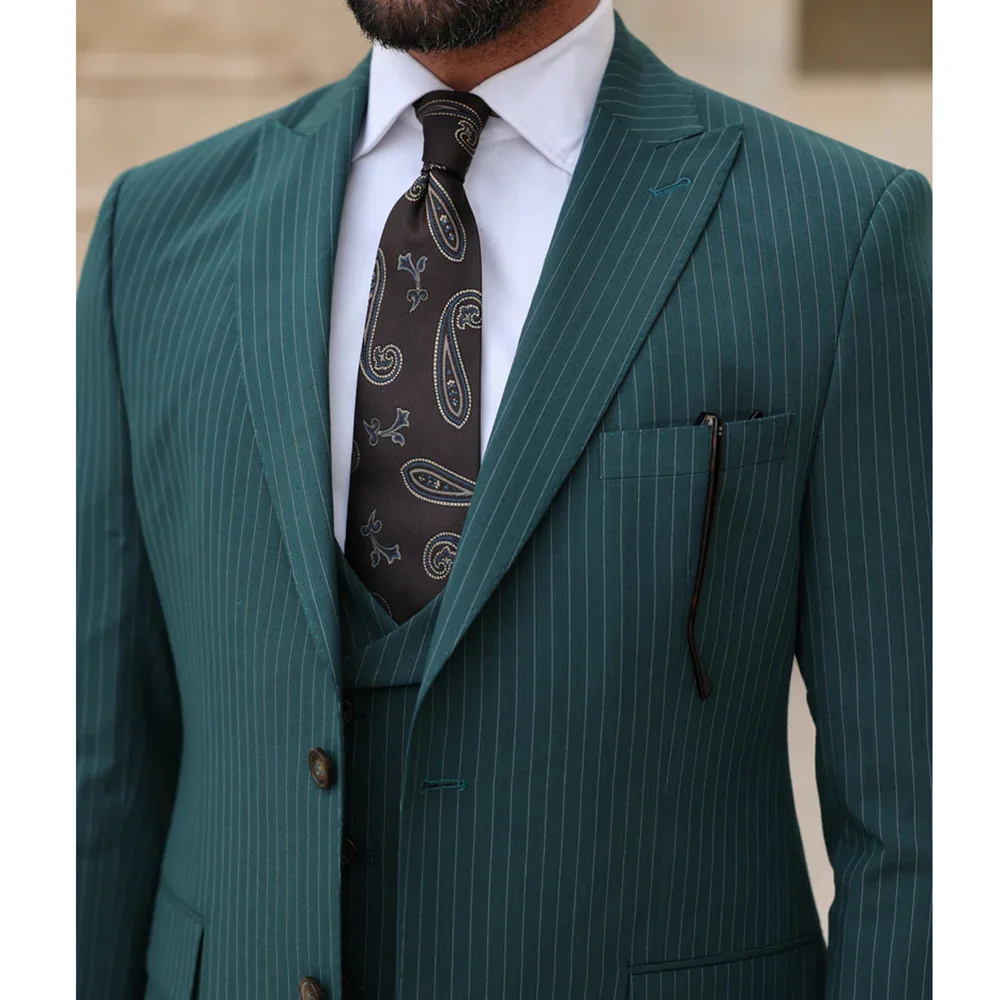 Aangepaste Streep Herenpakken Mode Single Breasted Piek Revers Elegante Man Pak Smart Casual Business Office Formele Blazer