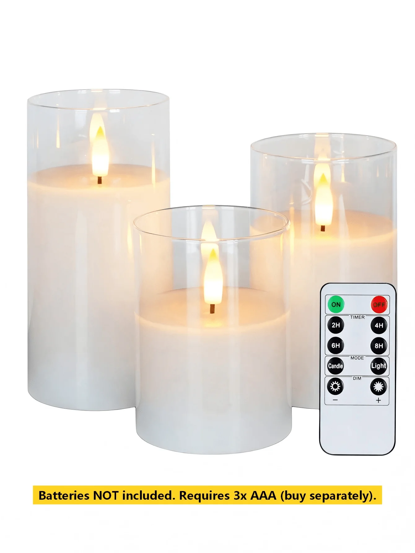 3pcs White Flameless LED Candles, Flickering Pillar Design With Remote Control, No Batteries Included, Requires 3 AAA Batteries (Sold Separately), Battery Operated Acrylic Faux Candle Set, Suitable For Wedding, Party, Garden, Christmas, Home Decor