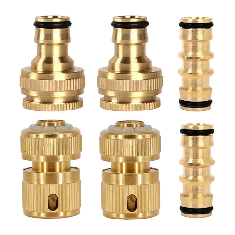 3Pair Brass Faucet Adapter 2 In 1 Garden Hose Tap Connector 3/4 & 1/2 In Threaded Faucet & 2 Double Male Connector Hose Coupling