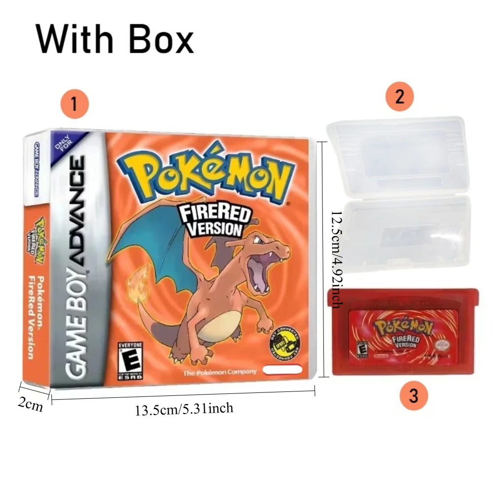 2025 5 Styles Pokemon Series Emerald FireRed Leafgreen Ruby Sapphire GBA Game in Box für 32-Bit-Videospielkassette, kein Handbuch