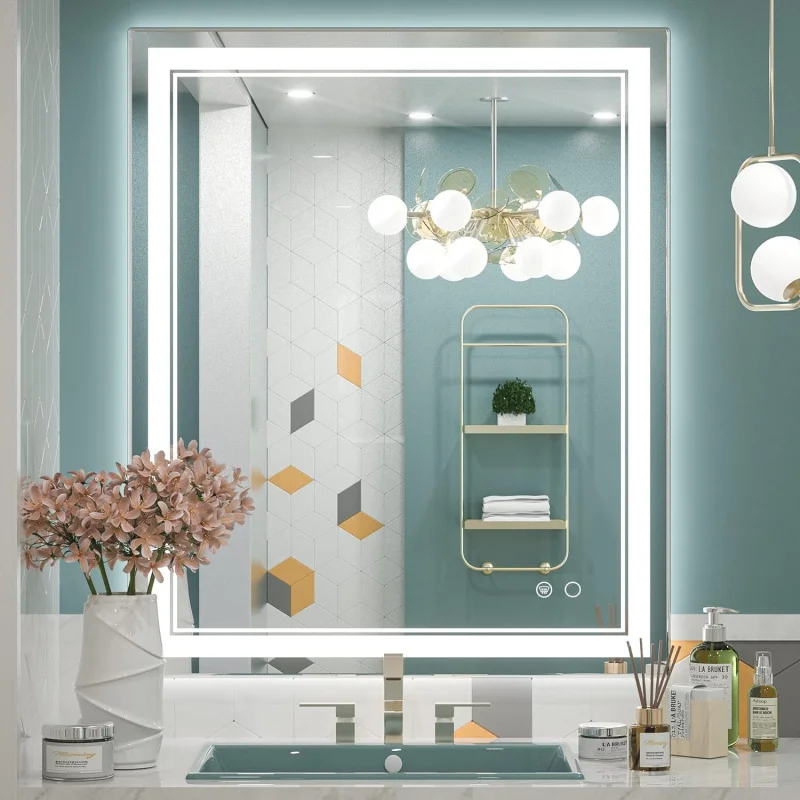 LED Bathroom Mirror, Lighted Vanity Mirror with Lights, 30x36 Inch, Dimmable, Anti-Fog, IP54, 6000K, Wall Mounted