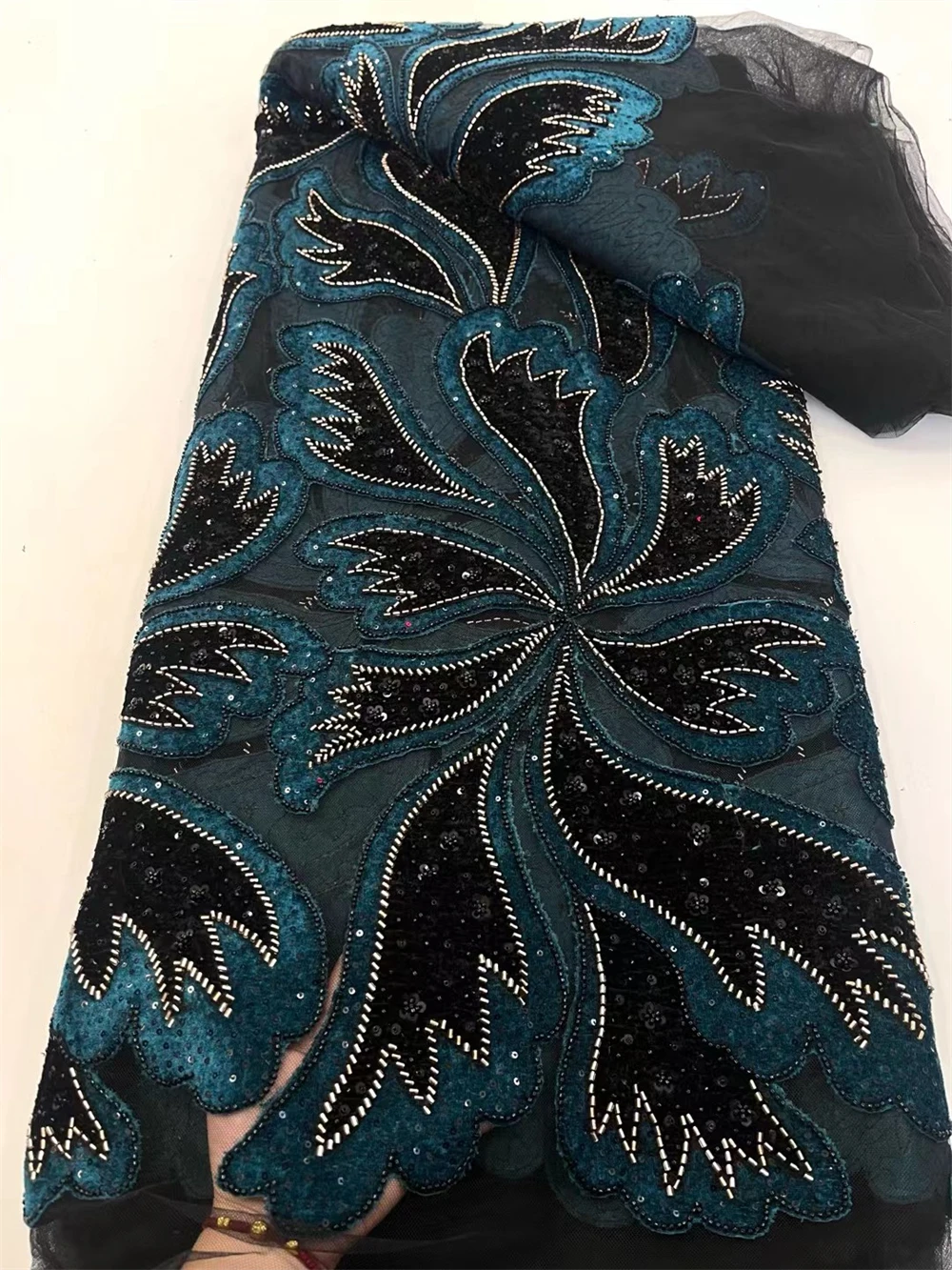 Luxury African Beaded 2025 High Quality Nigerian Sequins With Pearl Lace French Tulle Lace Fabric For Party Dress Sewing