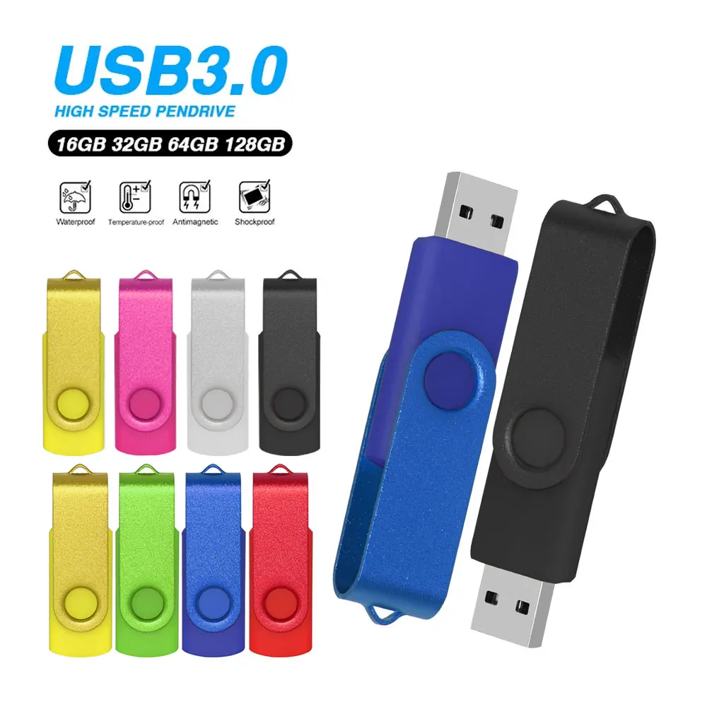 Fashion Rotatable USB 3.0 Flash Drive 128GB 64GB 32GB Colorful high speed 16GB 8GB memory Stick Waterproof Flash disk PenDrive