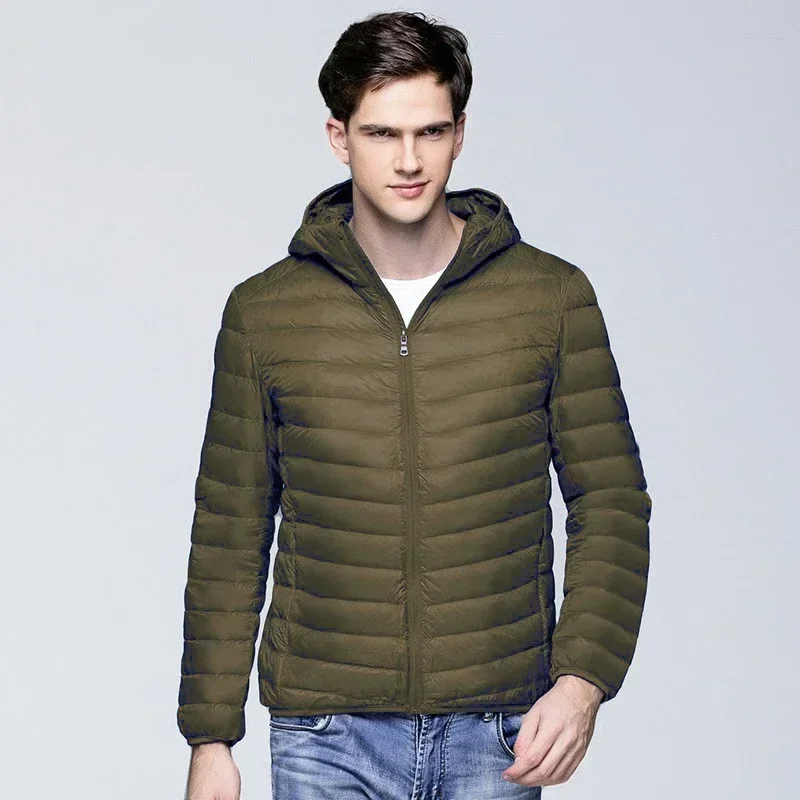 Spring Autumn Fashion Brand Ultra Light Duck Down Jacket Mens Korean Streetwear Feather Coat Hooded Down Jacket Warm Men Clothes