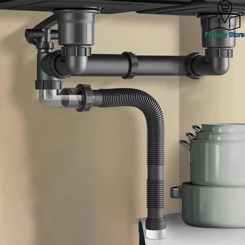 Kitchen Washbasin Sink Bathroom Downpipe Fittings Single And Double Sink Anti-odour Drain Pipe Tee Sink Drain Universal Set