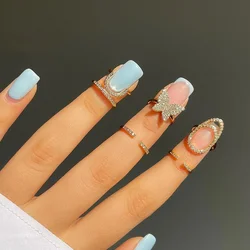 Gold Color Nail Ring For Women Korean Fashion Minimalist Geometry Shiny Zircon Butterfly Nail Beauty Accessories Gifts KDR020