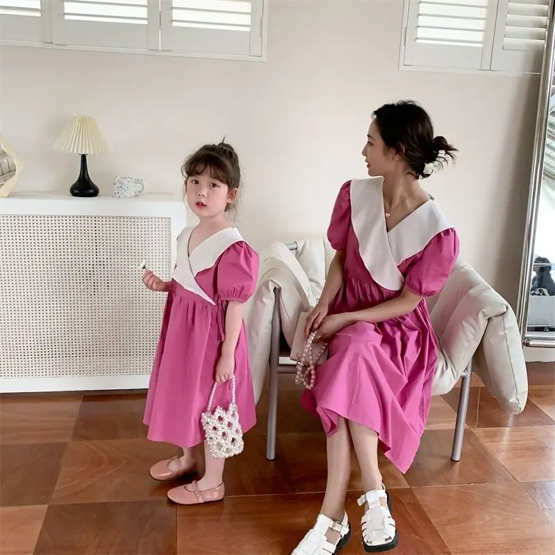 Completi coordinati per la famiglia estate nuova madre bambini abiti in cotone solido mamma e figlia vestiti abbinati vestiti per bambina da donna