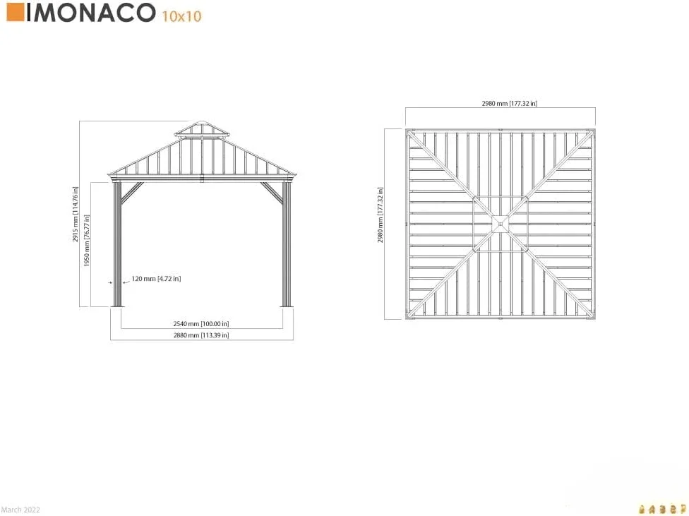 Outdoor 10' x 10' Monaco Hardtop Double Roof Gazebo Outdoor Sun Shelter, Champagne