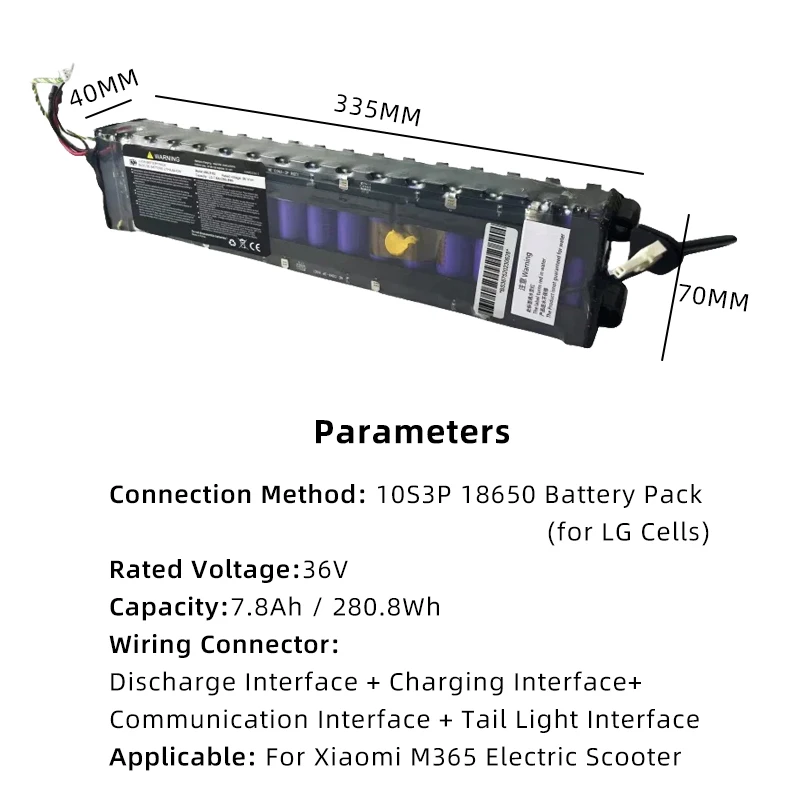 For Xiaomi MiJia Electric Scooter M365 Battery Pack with Communication 36V 7800mAh 18650 4 Ports Built-in BMS Protection