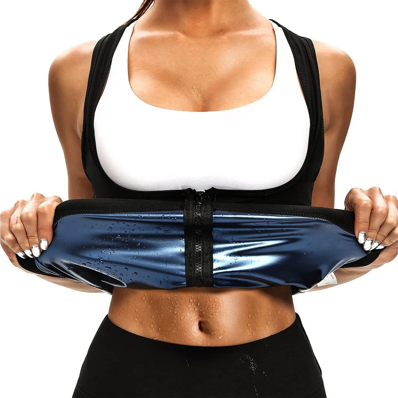 1 PC ซาวน่าเสื้อกั๊กความร้อนเหงื่อ Tank Top Breathable เอวเทรนเนอร์ซิปกีฬารัดตัวสําหรับหญิง