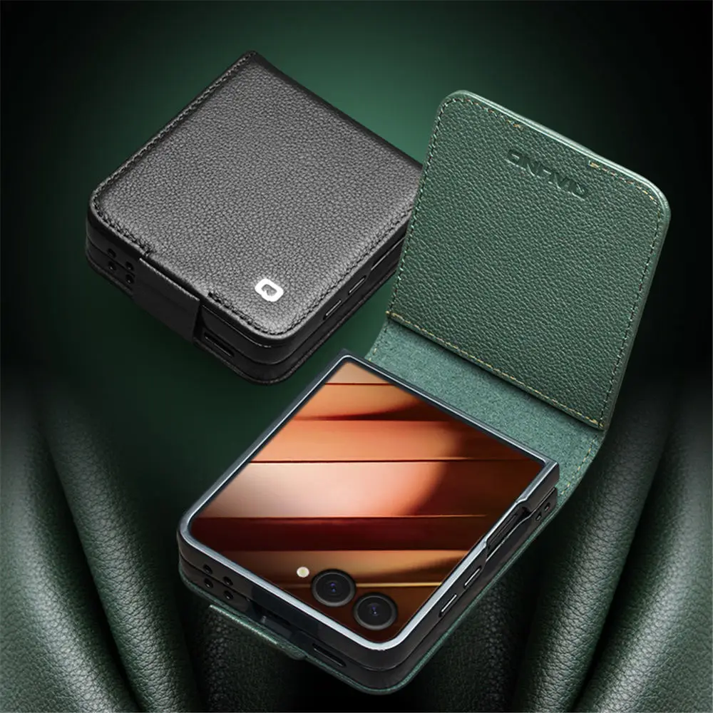

Магнитный чехол премиум-класса из натуральной яловой кожи для Samsung Galaxy Z Flip7, деловой чехол с карманом для карт