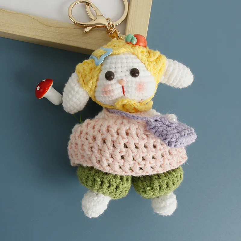 

Cartoon Rabbit Doll Keychain For Bag Pendant Cute Rabbit Crochet Keychain Handmaking Knitted Animal Doll Keyrings Creative Gifts