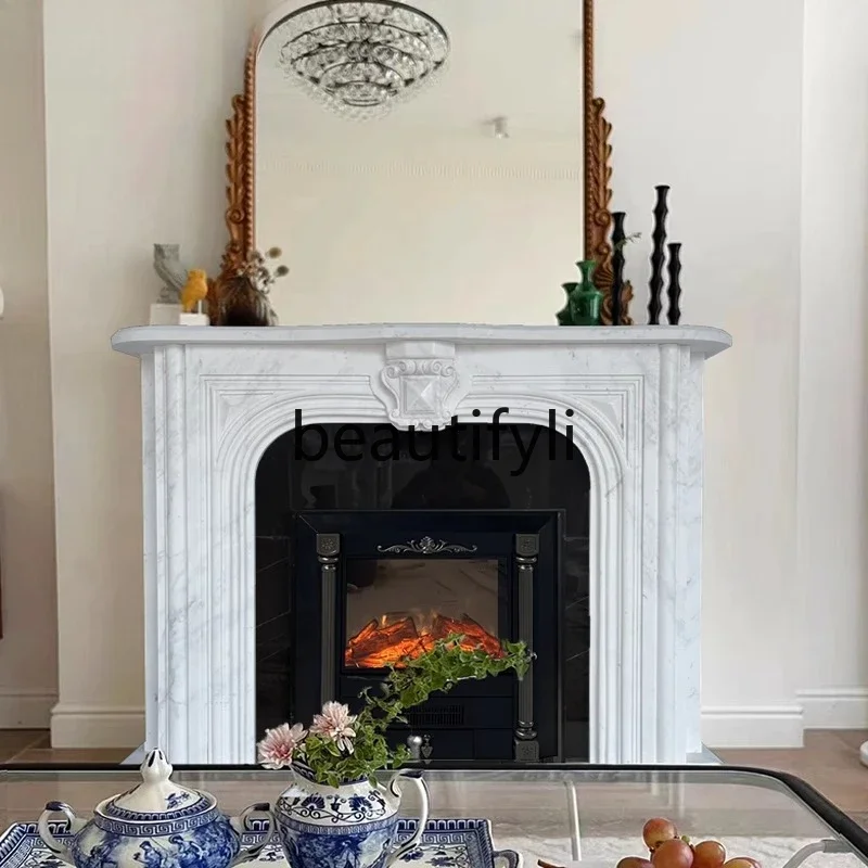

ssK178 Marble mantel modern simple entrance decorative cabinet natural stone French living room TV cabinet