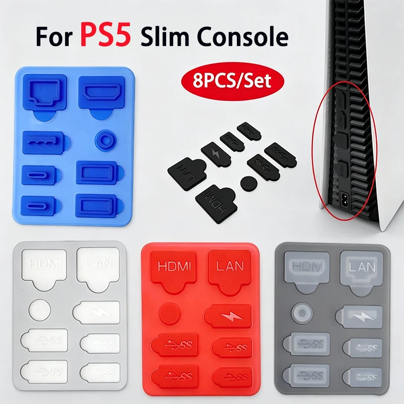 1set Dust plug Prevent Protective Cover Silicone Case Anti-dust USB Ports Dustproof Kit For PS5 Slim Console Accessorie ﻿
