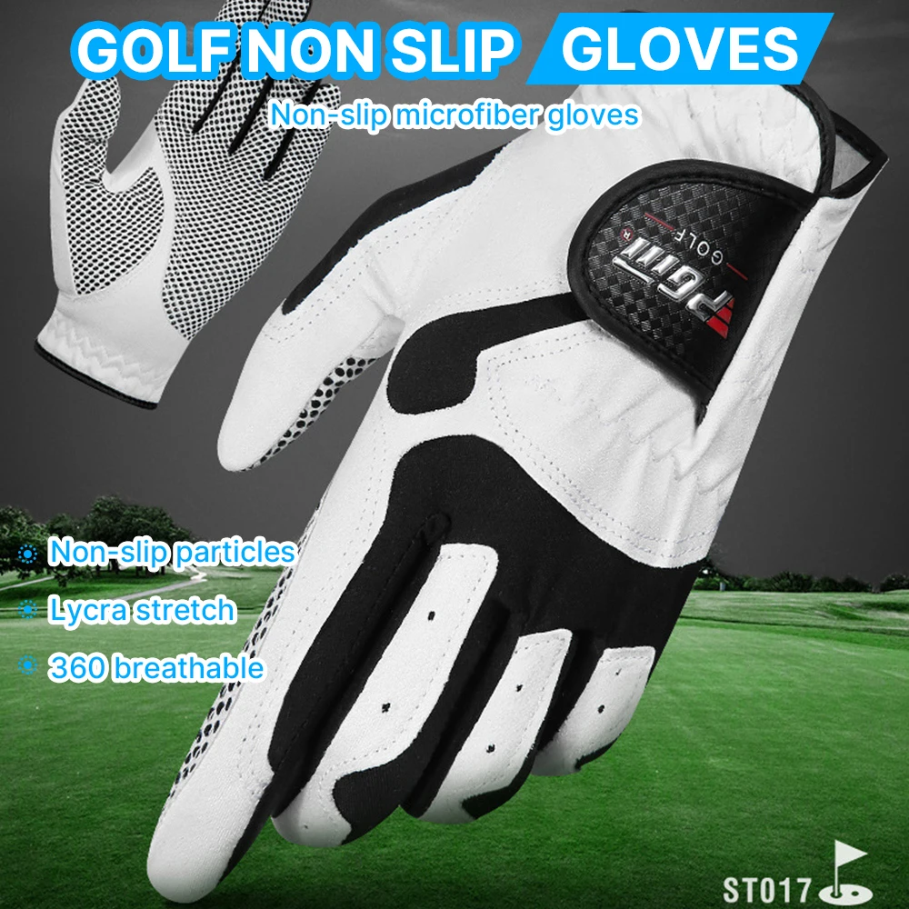 PGM Breathable Fabric Golf Gloves for Men, Antislip Granulated, Abrasion Resistant Sports, Microfibre Left and Right Hand Glove