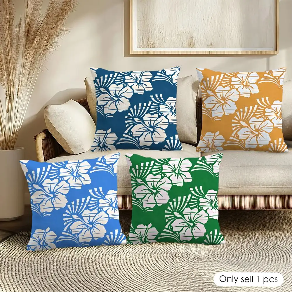 Tropical Hawaiian Flower Cushion Cover Soft Short Plush Pillow Cover Smooth Cozy Texture Aesthetic Cushion Case Home Decor