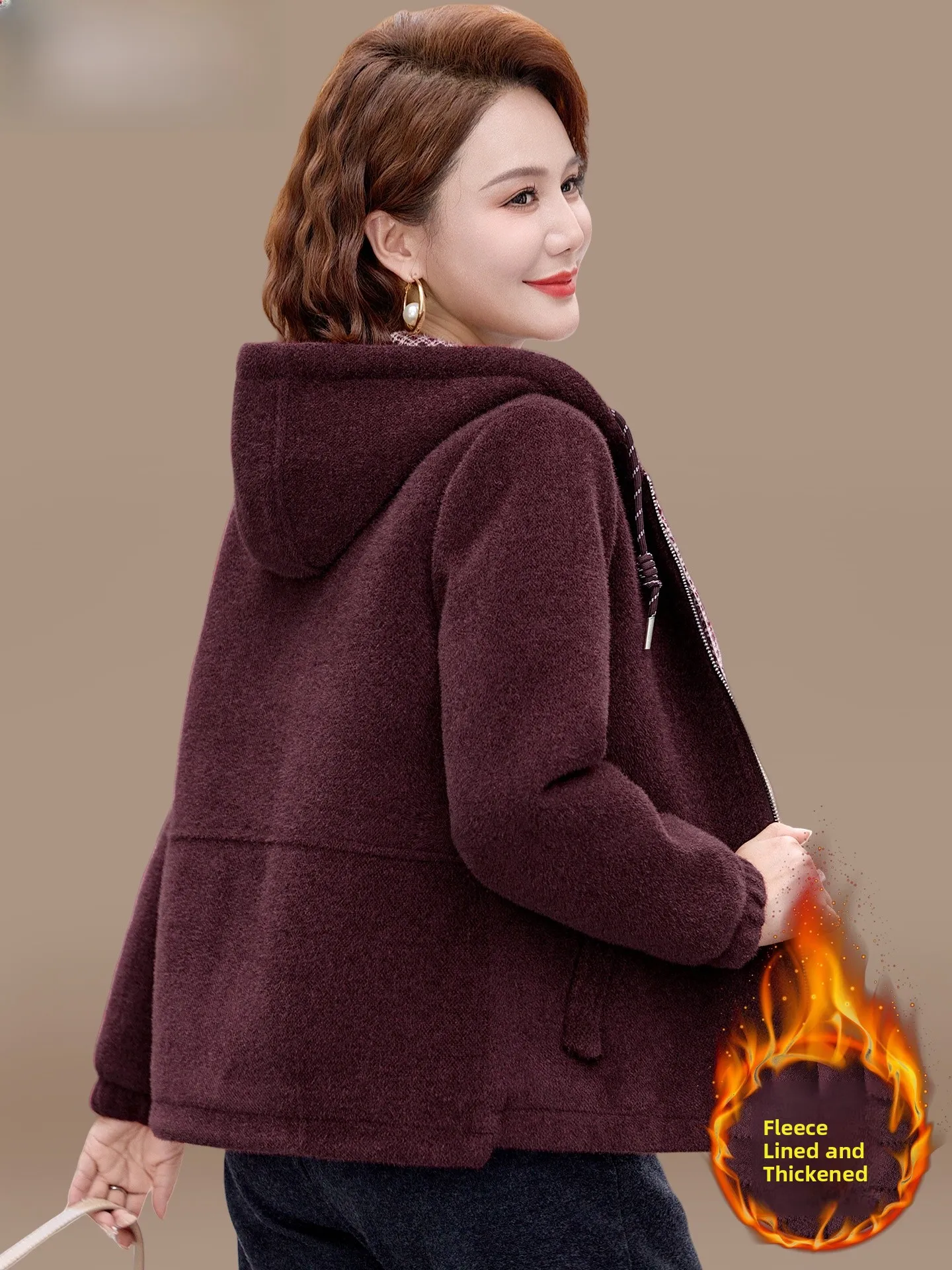 

Thickened Fleece Winter Jacket for Short Women Middle-Aged And Elderly Women's Cotton Coat Long Style Casual Style Zipper Clo...