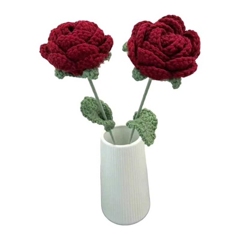 Simulation Flower Home Decoration Dining Table Knitted Rose Single Boquet Wedding Artificial Flower