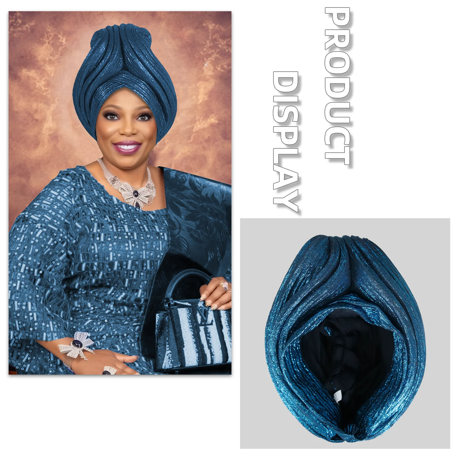 Turban-Kappe im Kronenstil für Frauen, afrikanische Dame, Auto-Gele-Kopfband, Nigeria, Hochzeit, Party, Kopfbedeckung, muslimischer Hut – Detail 3