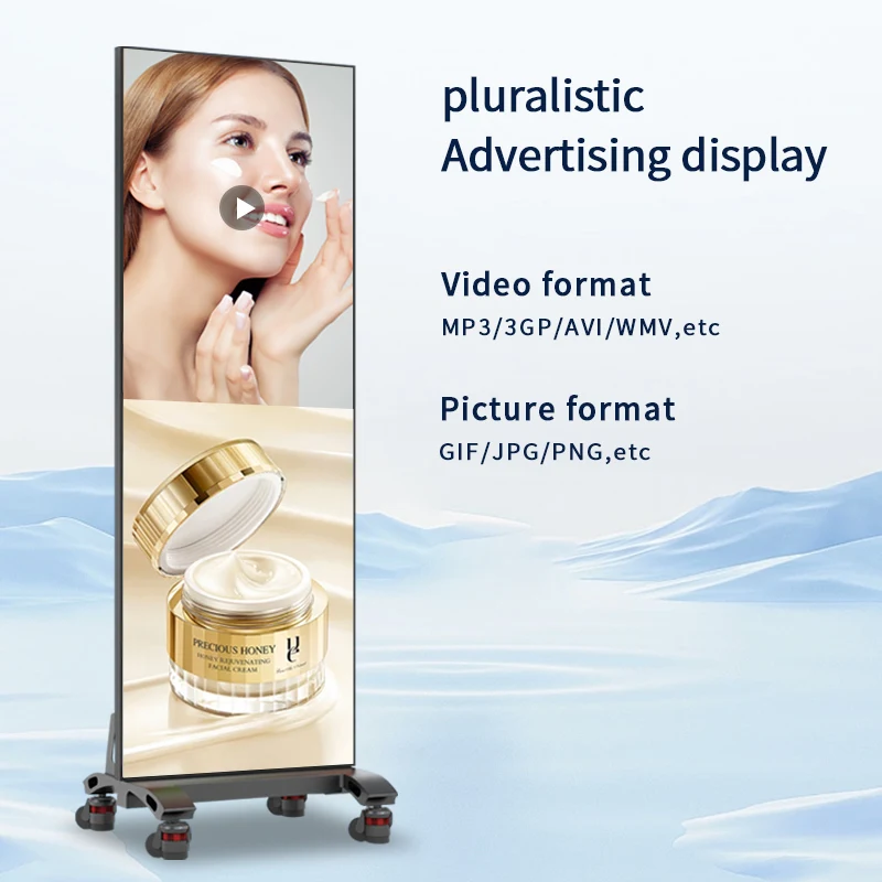 P2.5 P3 P4 LED Screen Indoor Advertising LED Poster Display Screen 4G WiFi USB Movable Mirror Poster Digital Poster Display